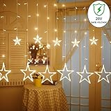 slashome Star Curtain Lights, 8 Modes, 29V, with 12 Stars 138pcs LED Waterproof Linkable Curtain String Lights, Warm White String Light for Christmas/Halloween/Wedding/Party Backdrop, UL Listed