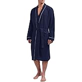 HOLOVE Men's Pure Cotton Bathrobe Lightweight Kimono and Hooded Spa Robes Soft Sleepwear