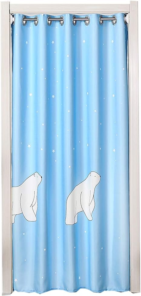 Amazon のれん 断熱 ロング 間仕切りカーテン 目隠し 保温 仕切り 北欧 熊 冷気遮断 防風 遮光 防音 省エネ 廊下 階段 脱衣所 オーダー可 可愛い 開閉式 ブルー 幅150 丈190 Gmumu のれん オンライン通販