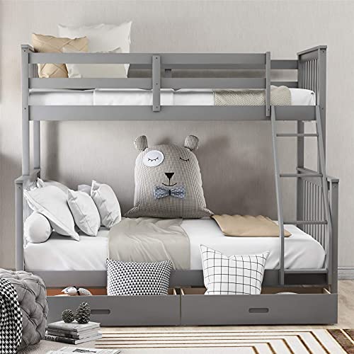 MERITLINE Bunk Bed, Wood Twin Over Full Bunk Beds Frame with Storage ...