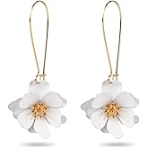 Flower Dangle Earrings, Floral Petal Drop Dangle Earrings Daisy Fairy Earrings for Women Chic Boho Wedding Jewelry for Christmas Valentines Day Graduation Engagement (White)