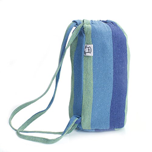 OnCloud Double Hammock for Travel Camping Backyard, Porch, Outdoor or Indoor Use, Carrying Pouch Included Blue/Green Stripes