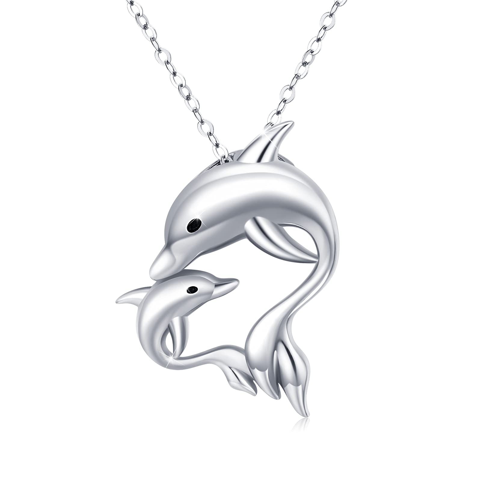 JFASHOP Ocean Dolphin Necklaces for Women, 925 Sterling Silver Cute Dolphins Animal Pendant Necklaces Mother Child Dolphin Jewelry Gifts for Women Girls Daughter Kids Mum