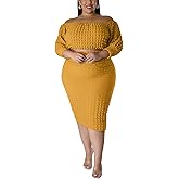 Women Plus Size 2 Piece Outfits Off Shoulder Dresses Set Sexy Crop Top Casual Bodycon Popcorn Midi Skirt Sets Vacation