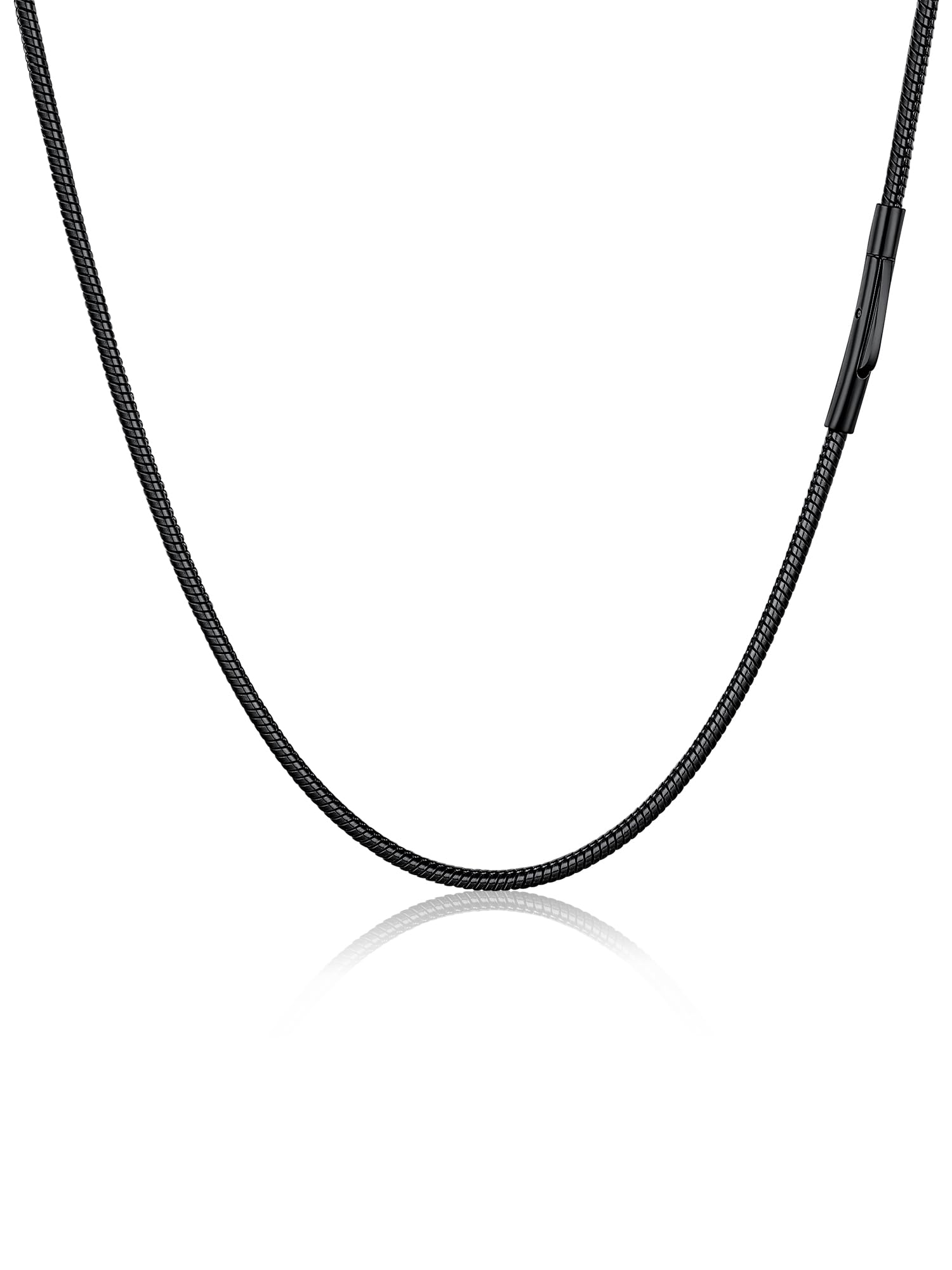 PROSTEEL Snake Chain Necklace with Sturdy Clasp, 2MM Thin Chain for Adding a Pendant, Mens Jewellery, 316L Stainless Steel/Gold Plated/Black (2mm, Black, 76 CM)