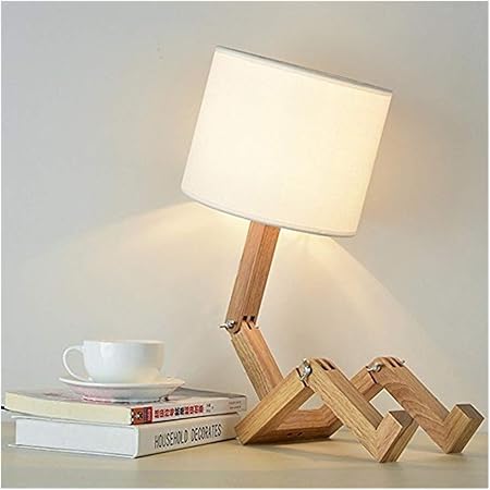 Household Robot Fabric Table Lamps Lampshade Match Foldable Solid Wood Body Creative Table Desk Lamps Light For Bedroom Living Room Bedside Lamp Amazon Co Uk Kitchen Home