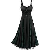 ROSE GAL Plus Size Lace Godet Hem Gothic Dress for Women Ruffled Edge Lace-up Sleeveless Maxi Swing Dress