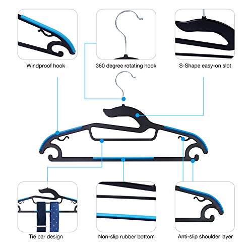 IEOKE Plastic Hangers, Clothes Hangers Light-Weight Non Slip Coat Hangers Ultra Thin Space Saving with Heavy Duty- 50 Pack (Original)