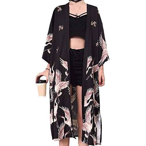 Women Japanese Kimono Cardigan Top Plus Size Harajuku East Asian Loose Yukata Outwear Vintage 3/4 Sleeve (# 5)