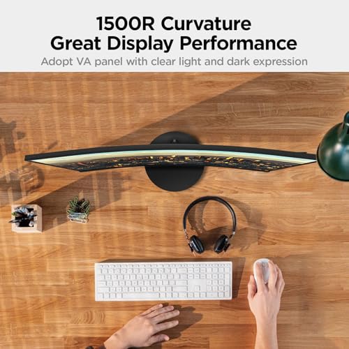 KOORUI 27 Inch Curved Monitor, Full HD 1080P 75Hz Computer Monitor, 1500R HDMI VGA, Tilt Adjustment, Eye Care, Black
