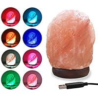 ESOW Himalayan Salt Lamp in Multi Color Changing, 3 Watts LED Bulb and Wood Base, Small Size About 4.7"/1.6lbs, Handcraft Natural Salt Lamp for Best Gift and Great Décor, No Installation Required