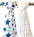 Organic Cotton Muslin Blue Star & Cloud Baby Boy Swaddle Blanket | Ultra Soft