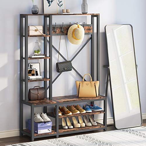 Tribesigns 4in1 Entryway Hall Tree with Side Storage Shelves
