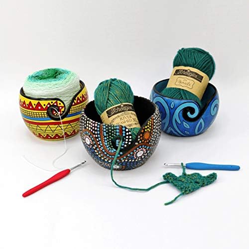 ScheepjesScheepjes Limited Edition Mango Wood (11x12.5cm) Dot Painting Design Handmade Yarn Bowl for Crocheting and Knitting Craft Projects - 1 Piece