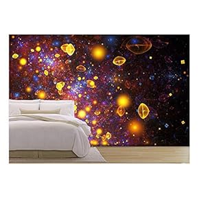 Abstract Blue and Golden Drops on Black Background. Fantasy Fractal Design. Digital Art - Removable Wall Mural | Self-Adhesive Large Wallpaper - 66x96 inches