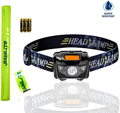 BEST LED Headlamp, 4 Modes, Bright White Light With Red Light, Super Bright, Water Resistant, Perfect For Kids &amp; Adults, Get 2 Free Wristband Reflector, 3AAA Batteries Included (BLACK/ORANGE)- SAMLITE