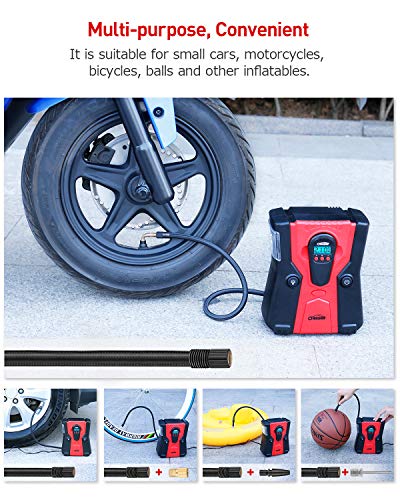 Oasser Air Compressor Tire Inflator 2-in-1 Multi-Functional Air Pump for Cars Motorcycles Bicycles and Other Inflatables with 120W Detachable Digital Pressure Gauge 12V P7