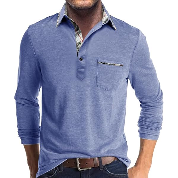 Mens Casual Polo Shirts Cotton Classic Long Sleeve
