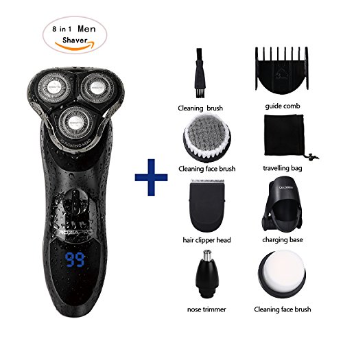 Electric Shaver,Beard Trimmer 8 In 1 Men Rotary Washable Rechargeable Wet & Dry Electric Shaver & Trimmer Grooming Kit, Men's Electric Razor, Facial Cleaning Brush,Nose trimmer Hair Clippers for Men - Thumbnail 3