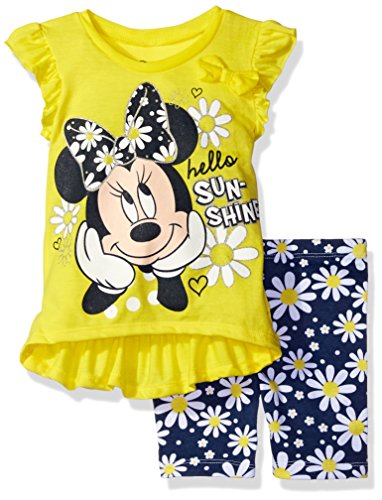 Disney Girls' Toddler Girls' Minnie Mouse Bike Short Set, Light Yellow, 4T