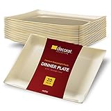 DECORAT PLASTIC PLATES / DINNER PLATES | 11.75 Inch Ivory Party Plates - 20 Pack | Rectangle Disposable Plates | Elegant & Fancy Heavy Duty Party Supplies Plates for all Holidays & Occasions