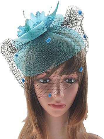 Fascinator Hairclip Veil Cocktail Tea Party Church Headwear Bridal Headpiece (Light Blue)