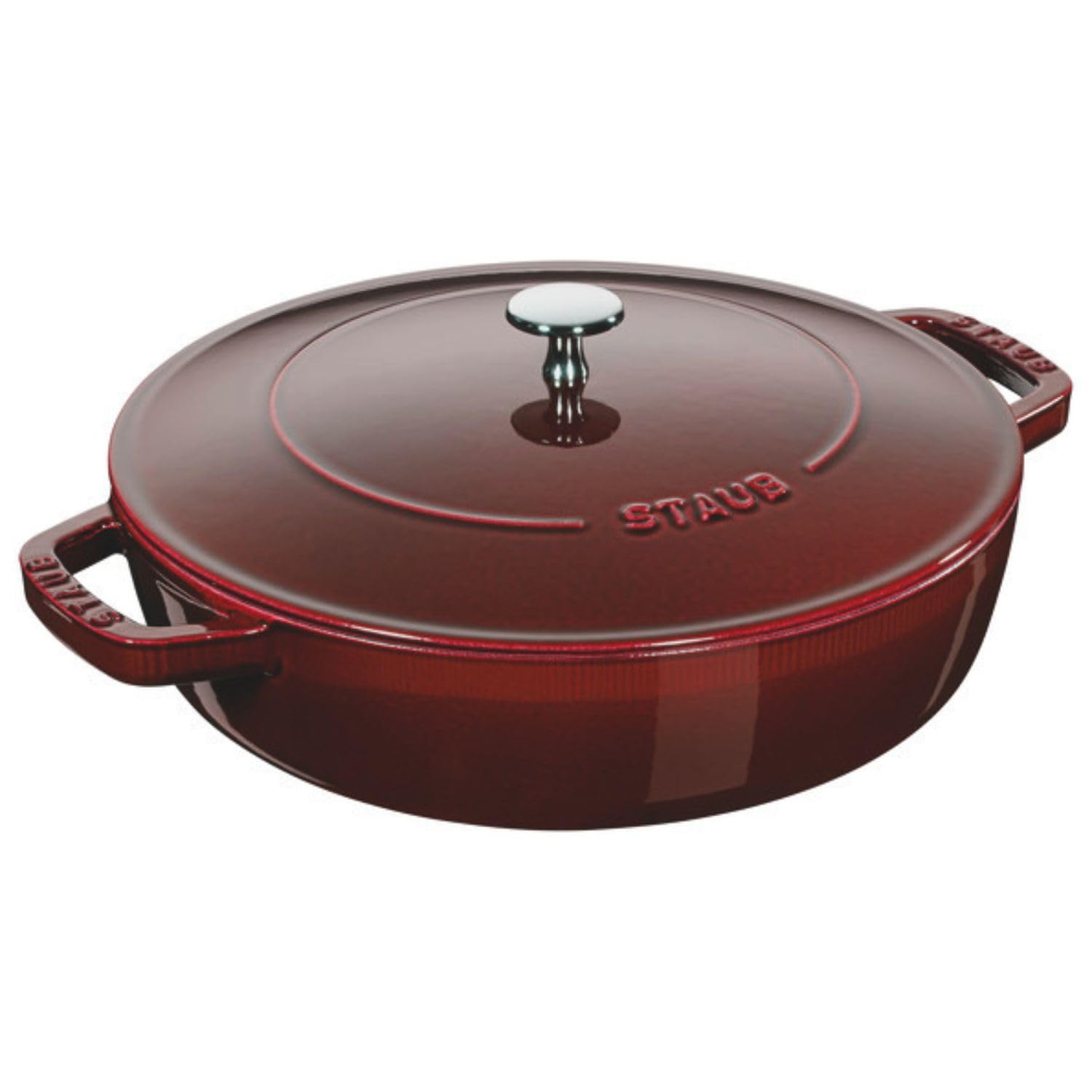 STAUB Cast Iron Casserole Dish Chistera Drop Structure in Lid for Optimal Humidification / Aromatic Rain Round 28 cm 3.7 L Suitable for All Hobs Including Induction and Oven Grenadine Red