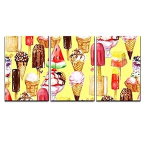 Ice Cream Mix Watercolor - Canvas Art Wall Art - 16"x24"x3 Panels