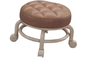 MYCENSE Roller Seat Rolling Stool Round Low Height Foot Rest with Wheel PU Leather for Living Room Bedside Porch Salon Pedicu