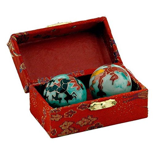 Chinese Health Balls with Chimes with Dragon(Power) & Phoenix(Happiness/Luck) Symbols; 4cm Diameter. Balls Come in a Traditional Chinese Presentation Box.