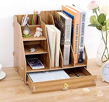 Desk Organiser Rack Wooden Desktop Organiser Multi Functional Compartment Desk Tidy Sturdy Magazine Holders Document Office Home 33 23 32cm Amazon Ae