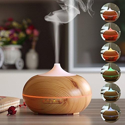 300ml Essential Oil Diffuser with 2 Water Tanks, Wood Grain 7 Color LEDs Waterless Auto Shut-Off 12H Continuous Humidifying, Free Measuring Cup Included