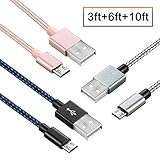Micro USB Cable 3 Pack (3ft+6ft+10ft) Welmor Long Nylon Braided High Speed 2.0 USB to Micro USB Charging Cables Android Fast Charger Cord for Samsung Galaxy S7 Edge/S6/S4,Note 5/4/3,HTC,Tablet