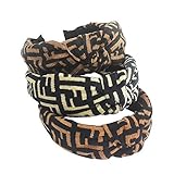 Designer FF Print Headband for Women - Fashionable Classical Cross Knot Hairbands - Flexible Wide Hard Hair Hoops with Soft Comfortable Material for Girls - 3PCS of Pack