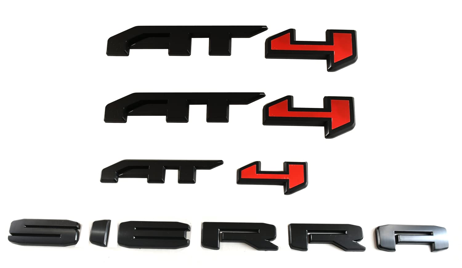 Photo 1 of 4Pcs Kit AT4 Sierra Overlay Emblems Door Rear Car Badge Compatible with 2019-2022 Sierra 1500 2500HD 3500HD (Black/Red)