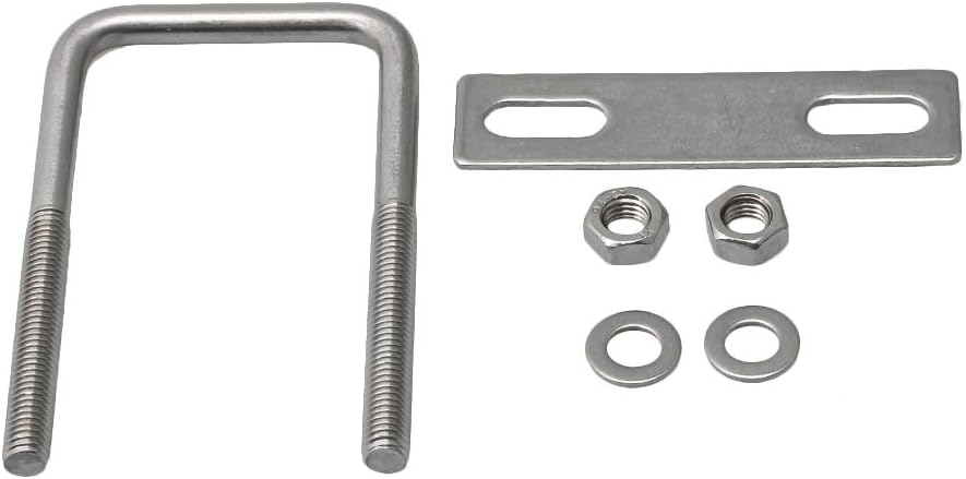 BQLZR 50mm Inner Width Silver Stainless Steel M8 Thread U Shaped Bolt with Rectangle Plate Nut and Washers for Pipe Fixing