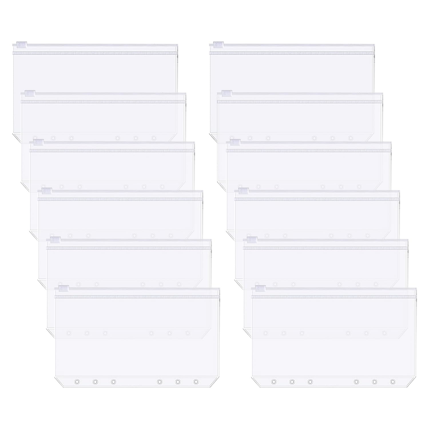 12pcs Cash Envelope, 6-Hole A6 Notebook Budget Cover Zip Pocket, Pocket Money Cash Envelope Money-Saving Binder Accessories for Organizing Budget, Storing Notes, Sticker Storage Bag