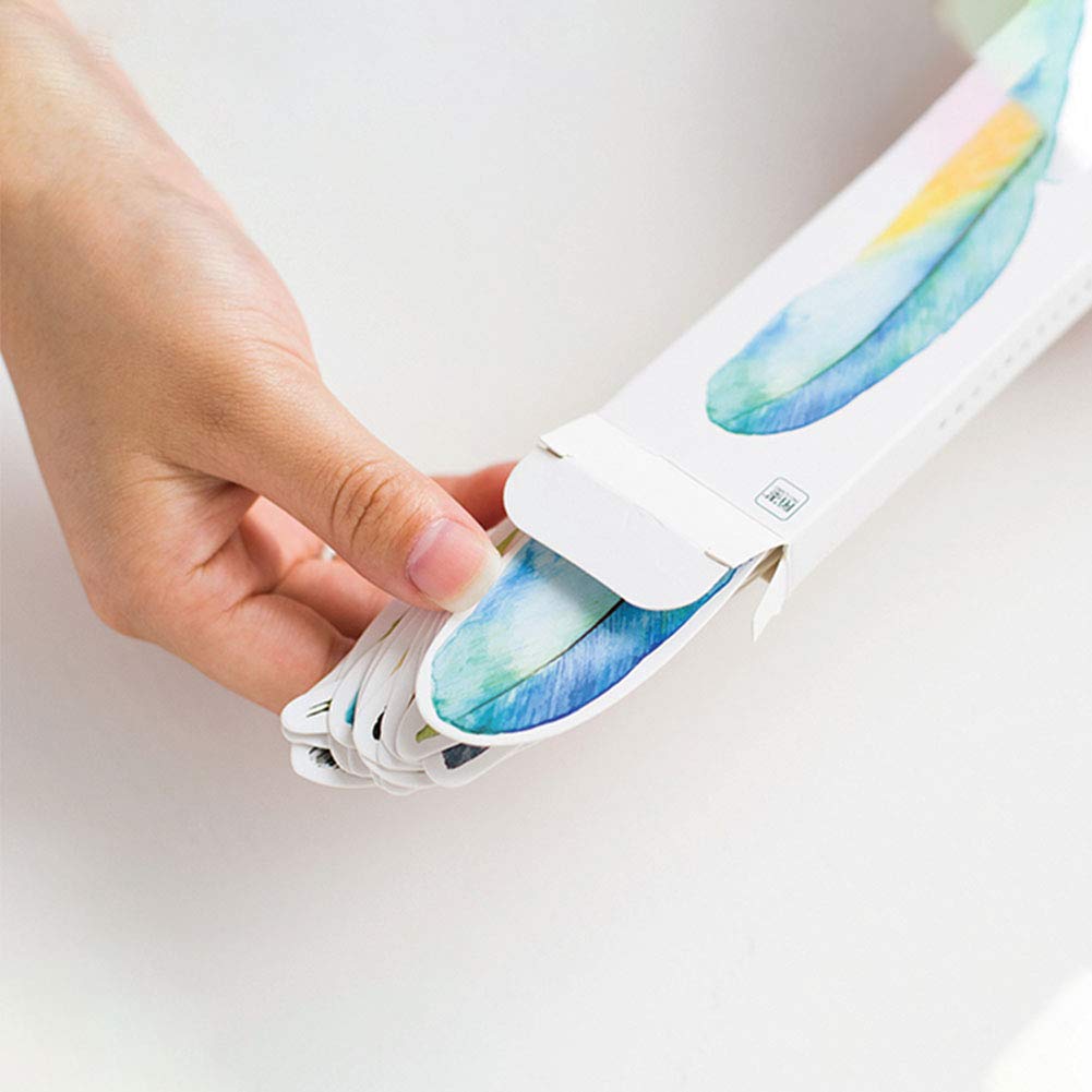 Koogel 60 Pcs Feather Bookmarks Colorful Feather Shape Paper Bookmarks for Reading