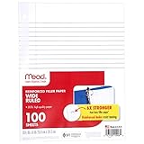 Mead Loose Leaf Paper, Filler Paper, Reinforced, Wide Ruled, 100 Sheets, 10-1/2  x 8 inches, 3 Hole Punched, 1 Pack (15006)