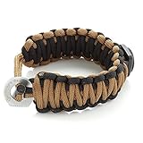 X-Plore Gear Survival Paracord 550 Bracelet Kit With Fire Starter, Navigation Compass, Eye Knife | Adjustable Closure Snug Fit | For Emergencies, Wilderness, Travel, Camping, Hunting (Black/Brown)