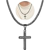 Avotto 316L Stainless Steel Cross Chain Necklace Valentines Stuff Jewelry Gifts for Men Boys, Silver Gold Black Necklaces 5mm Non-Fading Sturdy Cuban Chain with Cross Pendant 14/16/18/20/22/24Inch