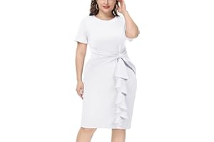 Hanna Nikole Wmens Plus Size Wear to Work Dress 50s Vintage Ruffle Peplum Cocktail Pencil Knee Dress