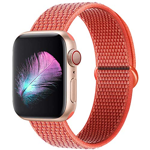 HILIMNY Compatible for Apple Watch Band 38mm 40mm, New Nylon Sport Loop, Adjustable Closure Wrist Strap, Replacement Band Compatible for iWatch Series 4 3 2 1(38mm 40mm, Nectarine)