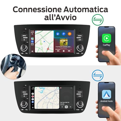 Car Radio Linux Lightning Start Compatible Fiat Doblo 2010-2015 | Quick Installation | CarPlay/Android Auto Wireless/FM/AM/RDS/USB | DSP 100W |