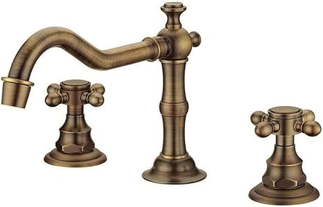 Amazon Umanyi アンティーク 蛇口 洗面台 水栓 洗面 混合水栓 台付き 3取付穴 2ハンドル Ablrl008 1 洗面水栓