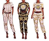 PlushZone Women's Casual Floral Print Short Sleeve 2 Pieces Outfits Long Pants Jumpsuits Rompers