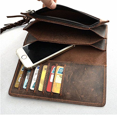 RS Vintage Men Leather Biker Long Chain Trucker Wallet Card Holder Checkbook Purse Dark Brown