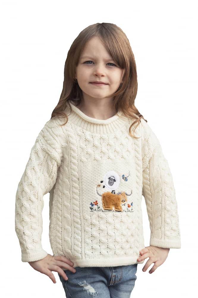 Aran Crafts Kids Animal Design Sweater, 100% Merino Wool, Made in Ireland, CR4194-8/11-NAT
