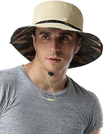 Waterproof Outdoor Wide Brim Sun Hat by Feeker, Fishing Hunting Hiking Sun Boonie Hat for Men & Women(Camo/Khaki)