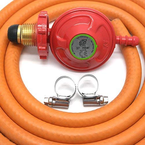 Handwheel 37Mbar Propane Gas Regulator & 2 Metre Hose & 2 Clips 5 Year Warranty